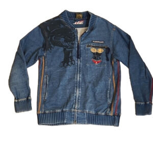 Mens/Unisex Ringspun Vintage denim jacket with embroidery & panther size S.